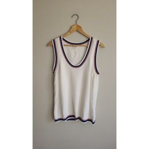 Vintage Old Navy Maternity Varsity Stripe Sweater Vest Cream White Red Blue L